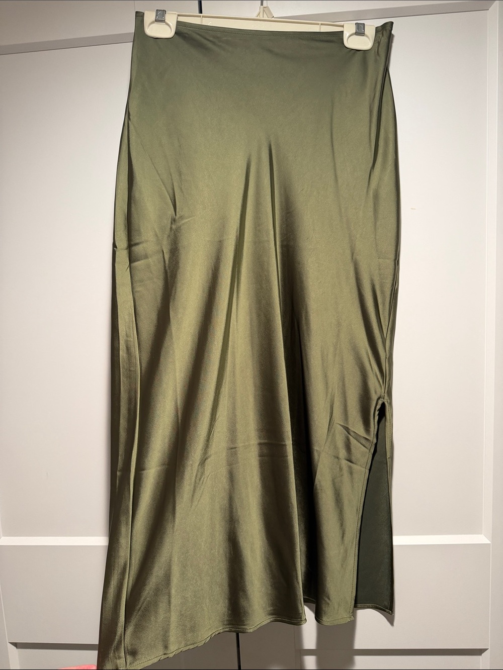 Old Navy Olive Green Satin Maxi Skirt with Side Slit